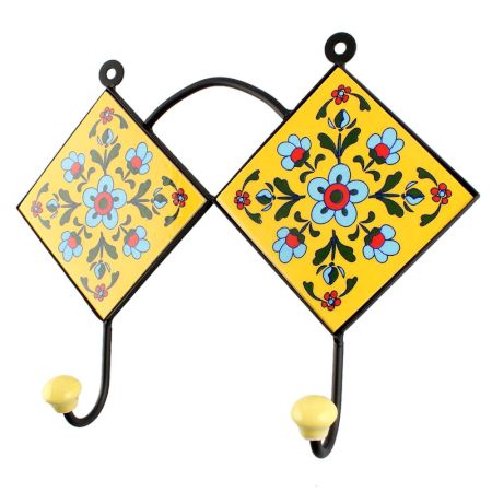 Turquoise Tiny Flower Ceramic Tile Hook